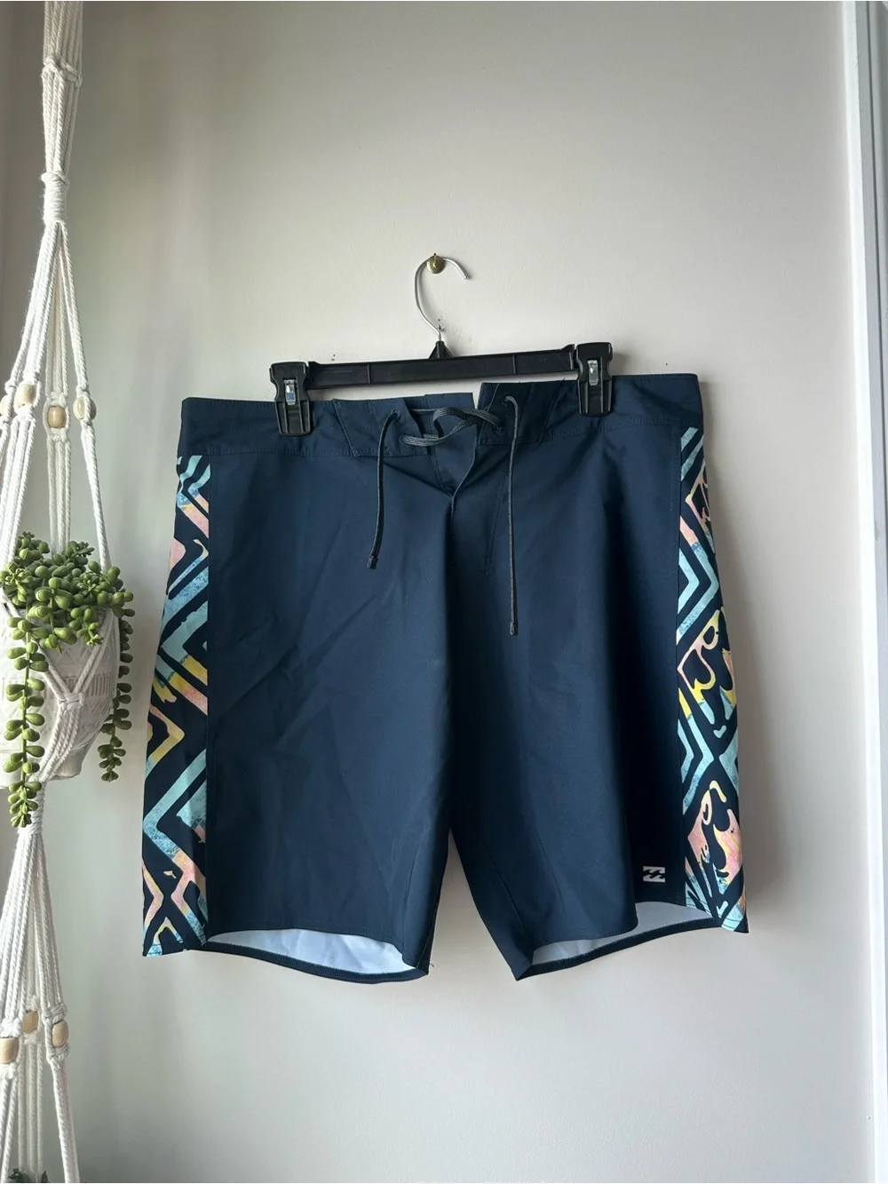 Billabong Men’s Navy Board Shorts with Multicolor Geometric Side Panels